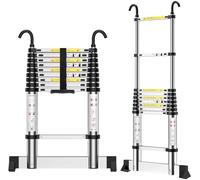 EOXCIIU Telescopic Ladder 2.9m, Aluminium Extendable Ladder with Hooks and stabiliser, Height Adjustment, Convenience for Home, Attic Access, etc.