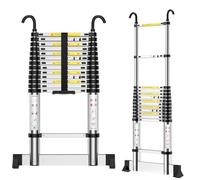 EOXCIIU Telescopic Ladder 4.9m, Aluminium Extendable Ladder with Hooks and stabiliser, Height Adjustment, Convenience for Home, Attic Access, etc.
