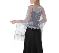 EOYDVO Sequin Floral Shawls and Wraps for Evening Dresses,Formal Wedding Party Shawl,Scarve for Women Long Large Shawls, Silver, One Size