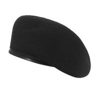 EOZY Adult Style Solid Wool Beret with PU Edge Versatile Painter Hat Autumn and Winter Woolen Pumpkin Hat - Black