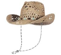 EOZY Men & Women's Summer Cowboy Cowgirl Straw Hat Hollow Out Style Roll Up Brim Beach Sun Hat for Ladies Brown Stone Band