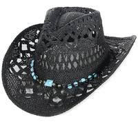 EOZY Men & Women's Summer Cowboy Cowgirl Straw Hat Hollow Out Style Roll Up Brim Beach Sun Hat for Ladies Black
