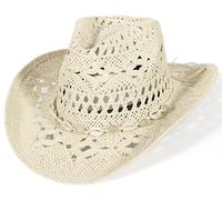 EOZY Men & Women's Summer Cowboy Cowgirl Straw Hat Hollow Out Style Roll Up Brim Beach Sun Hat for Ladies Khaki