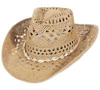 EOZY Men & Women's Summer Cowboy Cowgirl Straw Hat Hollow Out Style Roll Up Brim Beach Sun Hat for Ladies Coffee