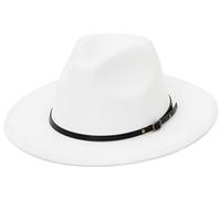 EOZY Men's Classic Wide Brim Fedora Hat Felt Panama Fedora Hats Gentleman Jazz Hat for Beach Party Outdoor White