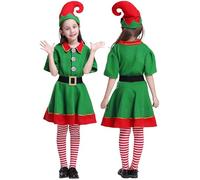 EOZY Santa Elf Costume Kids Chirstmas Elf Costumes for Girls Xmas Party Santa Fancy Dress Outfit with Hat and Stockings