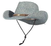 EOZY Straw Cowboy Hats for Men Womens Summer Cowgirl Hat Western Straw Sun Hat for Beach Outdoor Windproof Navy