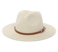 EOZY Straw Sun Hats for Women Men Panama Fedora Summer Hat with Leather Belt Wide Brim Beach Sun Jazz Cap Beige