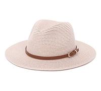 EOZY Straw Sun Hats for Women Men Panama Fedora Summer Hat with Leather Belt Wide Brim Beach Sun Jazz Cap Pink