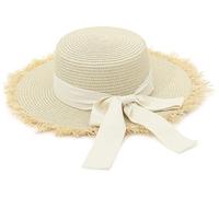 EOZY Straw Sun Hats for Women Summer Flat Top Straw Hats Wide Brim Bowknot Panama Boater Derby Beach Hat