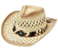 EOZY Women's Straw Cowboy Hat Bend Brim Fedora Hat Sun Beads Decorates Hollow Out Cowgirl Sun Hats for Beach Outdoor Khaki