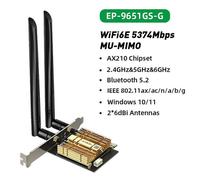 (EP-9651GS-G, One size) WiFi 6E Intel AX210 PCIE WiFi Adapter Bluetooth 5.3 MU-MIMO 2.4G/5Ghz/6G AX210NGW PCI Express with Magnetic Antenna Base
