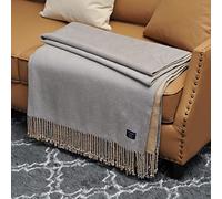 EP Mode Reversible Fringed Mulberry Silk Throw Blanket for Sofa (Light Grey/Beige)