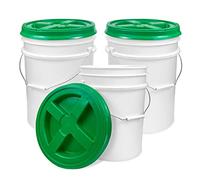 ePackageSupply 5 Gallon White Bucket with Green Gamma Seal Screw on Airtight Lid | Made in USA | Food Grade | Heavy-Duty HPDE Plastic | Durable 90 Mil Pail | Easy Stack and Store | BPA Free (3 Count)
