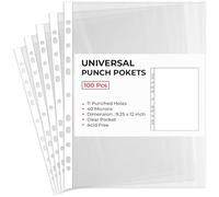 EPACKAGING A4 Plastic Value Punched Punch Pockets, 11 Hole Heavy Duty File Binder Pockets, 40 Micron Clear Punched Pockets for Documents Folders Filling Plastic Wallets 100 Sleeves Pack