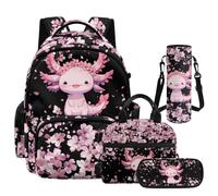 Epaihaiy Backpack with Lunch Box for Boys 17 Inch Backpacks for School Bookbag with Pencil Case for Kids, Axolotl Cherry Blossom, L, School