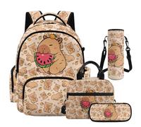 Epaihaiy Backpack with Lunch Box for Boys 17 Inch Backpacks for School Bookbag with Pencil Case for Kids, Capybara Watermelon, L, School