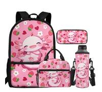 Epaihaiy Kids Backpack Boys with Lunch Box Backpacks for School Girls Large Capacity Schoolbag, Axolotl Strawberry, L, School