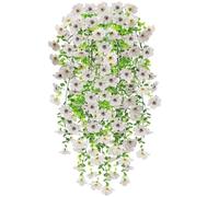 Epaing 2 PCS Artificial Hanging Flowers, UV-Resistant Fake Hanging Trailing Wall Flower Baskets Artificial Plants for Home Garden Yard Patio Wedding Outdoor Indoor Decor(White)