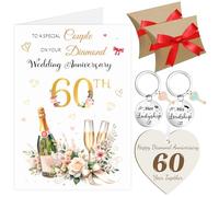 Epaing 60th Wedding Anniversary Card for Couple Set, Greeting Diamond Wedding Gifts for Husband Wife, Include Happy Anniversary Card, Keyrings, Gift Boxes, Hang Tag, Envelope and Ribbons(60 Years)