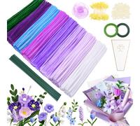 Epaing Pipe Cleaners for Crafts, 500 Pieces 8 Colours Pipe Cleaner Flower Set, with Stamens, Flower Stem, Non-Porous Beads, Tape, Fishtail Yarn and Flower Bag, Flowers Creative DIY