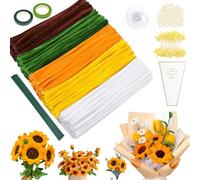 Epaing Pipe Cleaners for Crafts, Yellow, 500 Pieces 5 Colours Pipe Cleaner Flower Set, with Stamens, Flower Stem, Non-Porous Beads, Tape, Fishtail Yarn and Flower Bag, Flowers DIY
