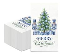 Epakh 100 Pcs 4.3 x 7.9 Inch Chinoiserie Christmas Tree Nutcracker Guest Cocktail Napkins Disposable Paper Hand Towel for Decoupage Art Supplies Bathroom Kitchen Holiday Party Decorations
