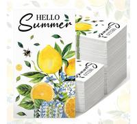 Epakh 100 Pcs Bulk Summer Lemon Guest Napkins 2 Ply Hello Summer Disposable Paper Napkins Lemon Hydrangea Bee Dinner Guest Towels for Easter Spring Bathroom Baby Shower Wedding Party, 7.9 x 4.3"