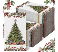 Epakh 100 Pcs Bulk Vintage Christmas Tree Guest Napkins 2 Ply Disposable Christmas Decorative Paper Napkins Dinner Holiday Paper Guest Towels for Bathroom Xmas Winter Party Supplies, 7.9 x 4.3"