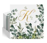 Epakh 100 Pcs Gold Monogram Cocktail Napkins Spring Watercolor Eucalyptus Disposable Decorative Napkins Elegant Gold Foil Monogram Paper Towel for Wedding Holiday Birthday Party Baby Shower (Letter K)