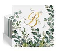 Epakh 100 Pcs Gold Monogram Cocktail Napkins Spring Watercolor Eucalyptus Disposable Decorative Napkins Elegant Gold Foil Monogram Paper Towel for Wedding Holiday Birthday Party Baby Shower(Letter B)