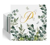 Epakh 100 Pcs Gold Monogram Cocktail Napkins Spring Watercolor Eucalyptus Disposable Decorative Napkins Elegant Gold Foil Monogram Paper Towel for Wedding Holiday Birthday Party Baby Shower(Letter P)