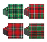 Epakh 100 Pieces Christmas Paper Napkins Buffalo Plaid Cocktail Napkins 5 x 5 Inches Disposable 2 Ply Green and Red Checkered Tableware for Dinner Kitchen Xmas Holiday Party Supplies