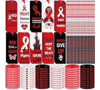 Epakh 180 Pcs Red Ribbon Week Supplies Bulk Include 60 Heart Disease Awareness Bookmarks 60 Health Awareness Silicone Wristbands 60 Pencils for Red Ribbon Week School Events Charity Activity Campaigns