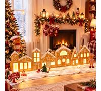Epakh 2 Sets 2.8 x 1.3ft Large Christmas Village Gingerbread House Decor | Foldable Gingerbread House, Cardboard Christmas Village Decor, LED Lights, Festive Village Scene, Make a House Craft Kit