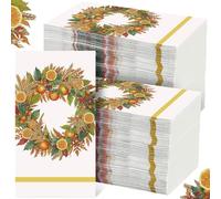 Epakh 200 Pcs Bulk Autumn Wreath Guest Napkins 2 Ply Fall Harvest Disposable Paper Napkins Orange Fruit Leaf Dinner Guest Towels for Bathroom Thanksgiving Party Family Gathering, 7.9 x 4.3"