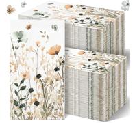 Epakh 200 Pcs Bulk Paper Guest Towels 2 Ply Boho Vintage Disposable Poppy Floral Dinner Napkins Boho Watercolor Spring Decorative Botanical Hand Towel for Bathroom Wedding Party, 7.9 x 4.3"