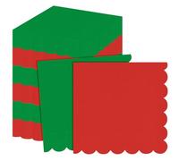 Epakh 200 Pcs Christmas Paper Napkins Red and Green Cocktail Napkins Scalloped 6.5"x6.5" Disposable Paper Tissues for Holiday Dinner, Xmas Party, Wedding, Birthday, Festive Table Decor Supplies