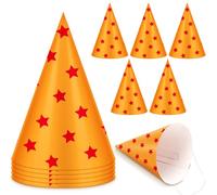 Epakh 30 Pcs Anime Theme Dragon Birthday Party Cone Hats Yellow and Red Stars Cartoon Paper Hat for Anime Party Decorations