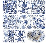 Epakh 36 Pack 6 Style Blue Decoupage Paper Napkins Assorted Floral Decorative Decoupage Napkin Chinoiserie Cocktail Paper for DIY Crafting Fall Christmas Wedding Party Decor, Each Unfolded 13''