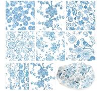 Epakh 36 Pack 6 Style Light Blue Christmas Paper Napkins for Decoupage Assorted Floral Chinoiserie Decorative Cocktail Napkin Toile Paper for Crafts DIY Project Furniture Decor, Each Unfolded 13''