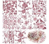 Epakh 36 Pack 6 Style Red and White Decoupage Napkins Assorted Floral Chinoiserie Cocktail Napkin Decorative Printed Toile Tissue Paper for Crafting Mothers Day Spring DIY Decor, Each Unfolded 13''
