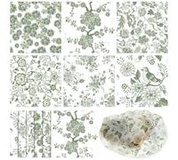Epakh 36 Pack 6 Style Sage Green Decoupage Napkins Assorted Floral Chinoiserie Cocktail Napkin Decorative Printed Toile Tissue Paper for Crafting Mothers Day Spring DIY Decor, Each Unfolded 13''