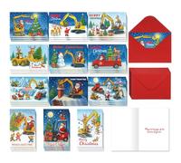 Epakh 36 Set Christmas Construction Greeting Cards Merry Christmas Construction Cards with Envelopes Xmas Snowman Excavator Crane Theme Thank You Gift for Holiday Family Friends Coworkers