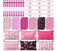 Epakh 48 Pcs Breast Cancer Awareness Items Gift Set Include Pink Ribbon Makeup Bags Inspirational Notebooks Breast Cancer Awareness Bracelets Pens for Women Event Charity Party Supplies
