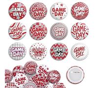 Epakh 48 Pcs Maroon Game Day Badges Football Tailgate Buttons Game Day Pins Tailgate Buttons Match Souvenirs for College Football Gameday Themed Party, about 1.5 inches/ 3.8 cm, Metal, no gemstone