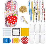 Epakh 6 Set Back to School Gift Include Clear Hard Case Zipper Pouch Pastel Pens Sticky Notes Labels Pencil Ribbon Raffia for First Day of School Student Teacher Staff Coworker Supply