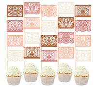 Epakh 60 Pcs Mexican Fiesta Cupcake Toppers Mini Papel Picado Banner Cake Toppers, Mexican Theme Party Decorations Supplies Dia De Los Muertos Day of The Dead Decor (Vivid Color)