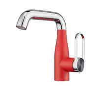 EPANO Vibrant Pink Yellow Gray Single Hole Basin Faucet Hot Cold Curved Gooseneck Deck Mounted Bathroom Tap(Chrome red)