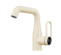 EPANO Vibrant Pink Yellow Gray Single Hole Basin Faucet Hot Cold Curved Gooseneck Deck Mounted Bathroom Tap(Cream Milk)
